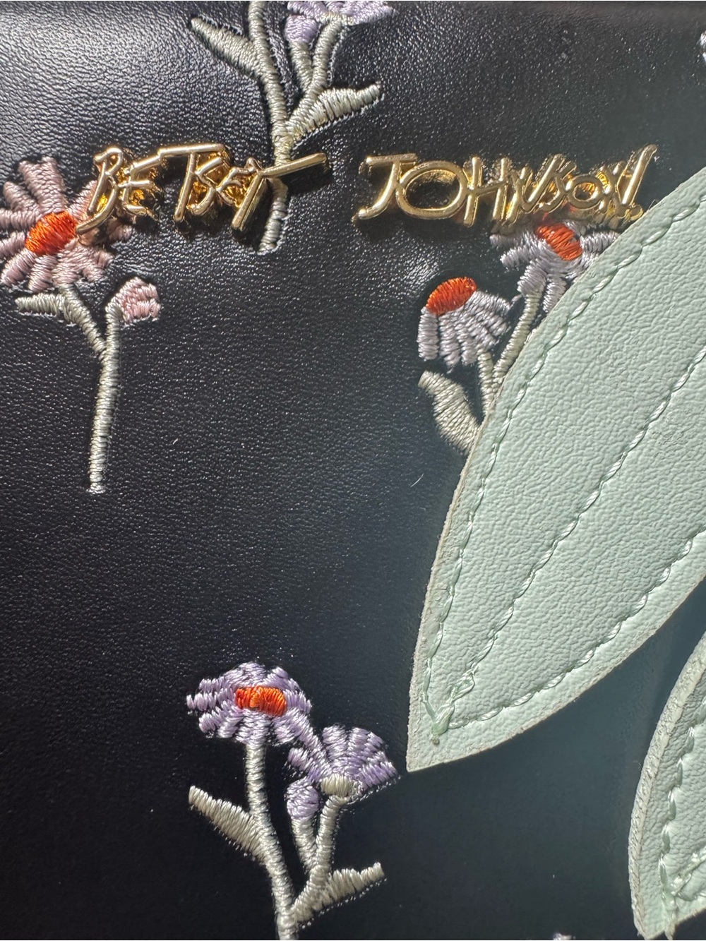Betsey Johnson Black Floral Shoulder Bag with Pink & Mint Charms - Picture 9 of 10